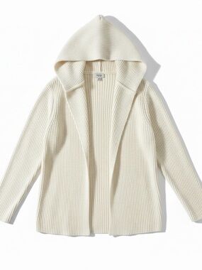 Per Se by Carlisle Women's Cream Hooded Cotton Cashmere Sweater Cardigan